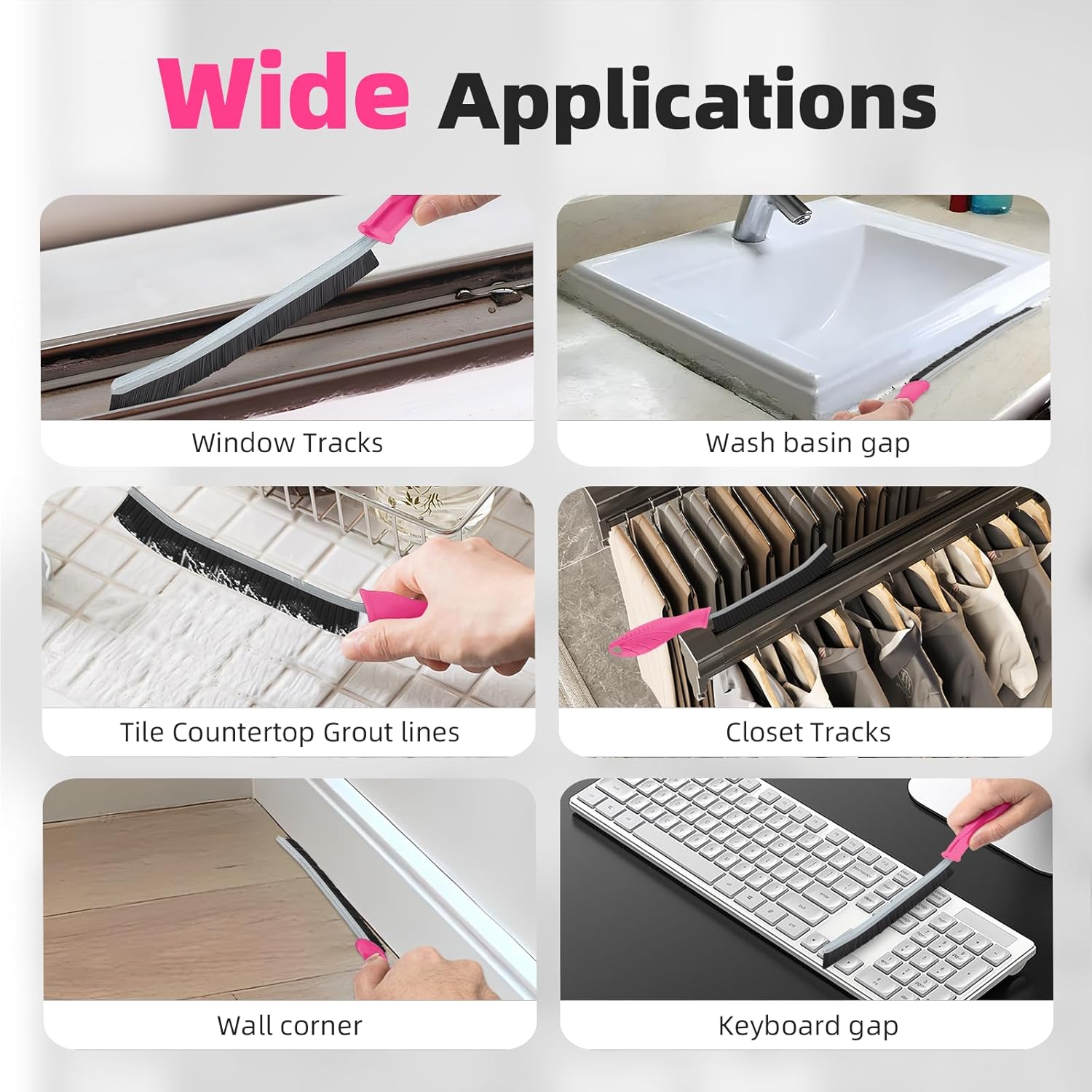 Hard Bristle Crevice Cleaning Brush - Cleaning Supplies - Grout Cleaning Brushes for Household Use - Crevice Cleaning Tool for Bathroom, Home and Kitchen (3, Rose)