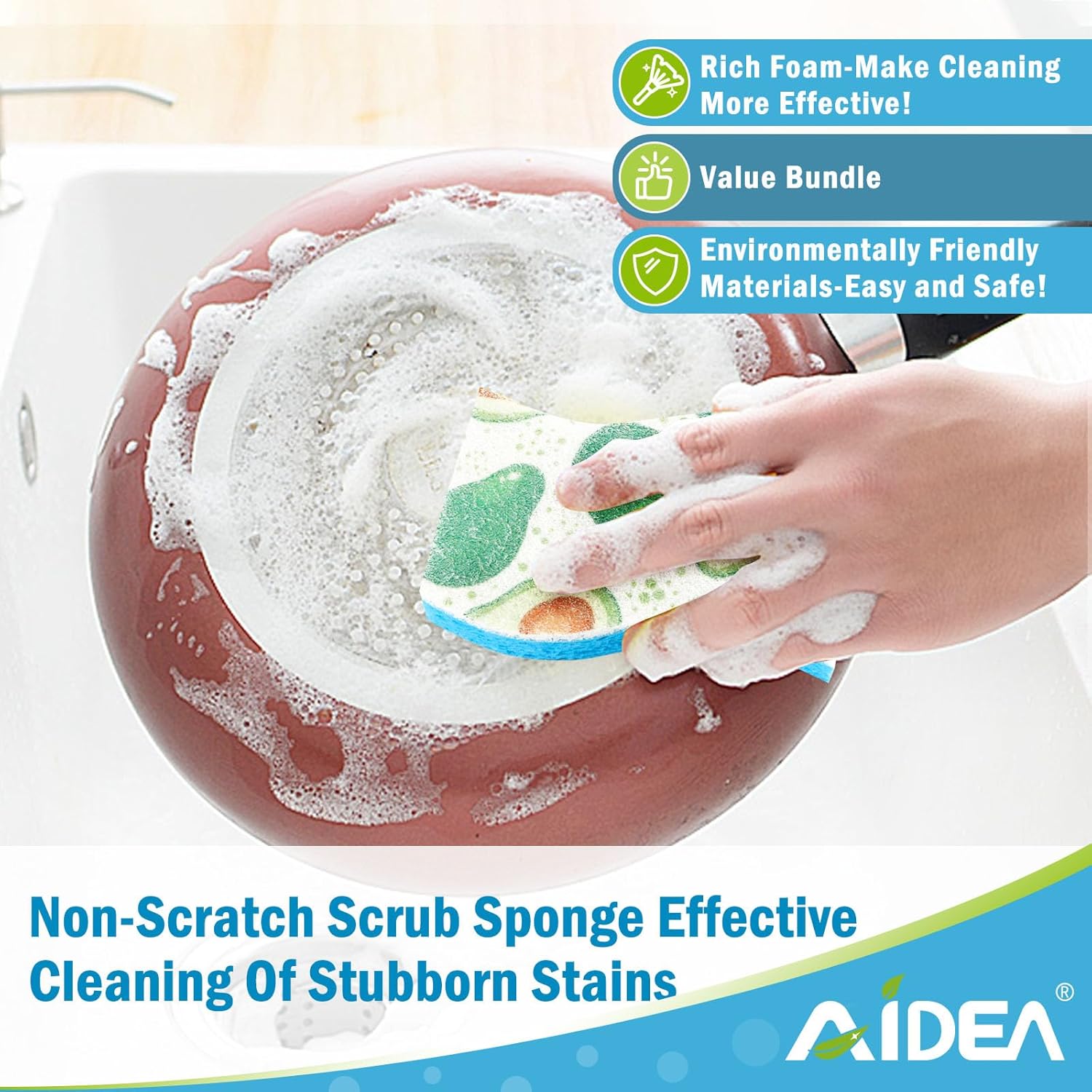 AIDEA Sponges Kitchen, Non-Scratch Scrub Sponge-24Count, Sponges for Non-Stick Cookware, Cellulose Sponge for Dishes, Cleans Fast Without Scratching, Cleaning Power for Kitchen, Bathroom, Household