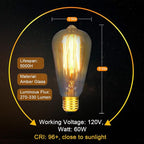 LUXON Edison Bulbs 60 watt,ST64 Incandescent Light Bulb, Antique Vintage Style,Dimmable Amber Glass 2000K Warm E26 Base,for Wall Sconce Retro Fixture (Pack of 6)