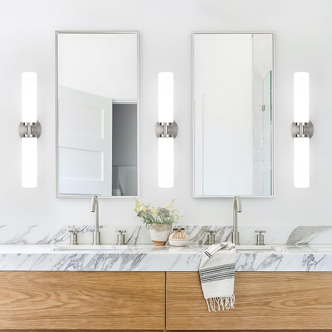 Wall Sconces Set of Two, Brushed Nickel Gold Bathroom Sconces Wall Lighting with Milky White Glass, Modern Sconces Wall Decor Set of 2 Bathroom Light Fixtures for Mirror Living Room Bedroom