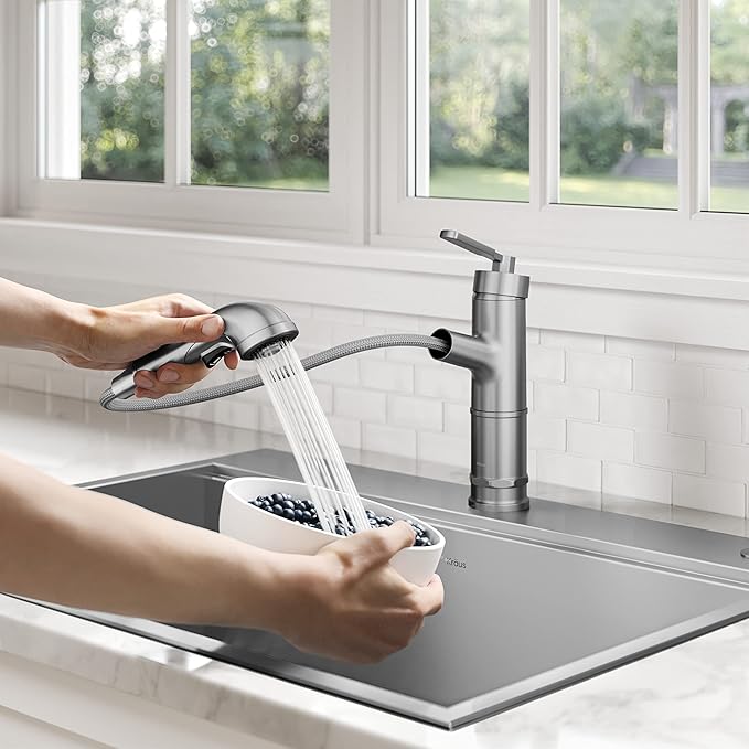 KRAUS Allyn Pull-Out Single Handle Kitchen Faucet in Spot-Free Stainless Steel, KPF-4103SFS