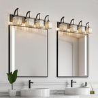 Crystal Vanity Lights 4-Light Black Bathroom Vanity Lights Modern Crystal Bathroom Light Fixtures Over Mirror 32.67" Long Vanity Light for Bathroom