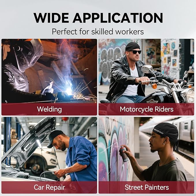 ARCCAPTAIN 2 Pcs Welding Cap, Welding Doo Rag, Protective Welders Cap, Welding Hat for Men and Women, Fireproof Cotton and Durable for Safety, M Size