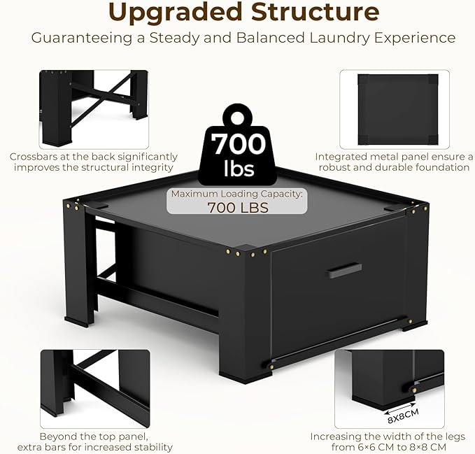 SKM Washer and Dryer Stand - 28" Laundry Pedestals for Washing Machine and Dryer with Top Panel, Heavy Duty Steel Pedestal Raiser, 14.2 Inches Height Elevation in Black