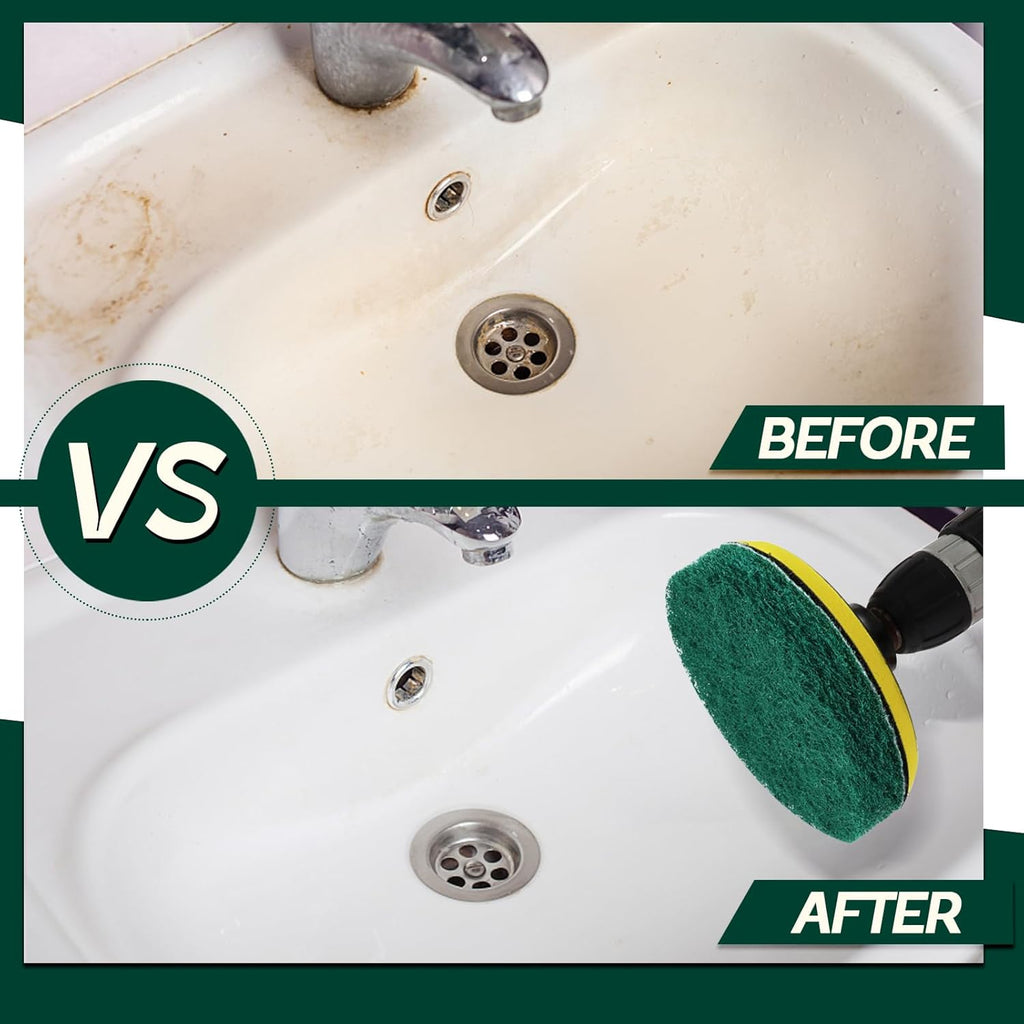 Power Scrub Pads Drill Attachment, GOH DODD 30 Pieces 5 Inch Headlight Restoration Kit Cleaning Kit Scouring Pads with Baker and Universal Shaft for Kitchen, Bathroom, Grout, Carpet, Tub, Grill,Tile