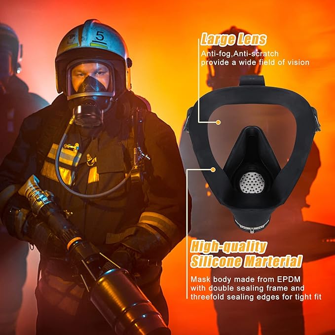 Full Face Respirator Mask with Filters, Anti-Fog Lens Anti-Gas Anti-Dust Gas Mask Against Vapours & Particles, Paint