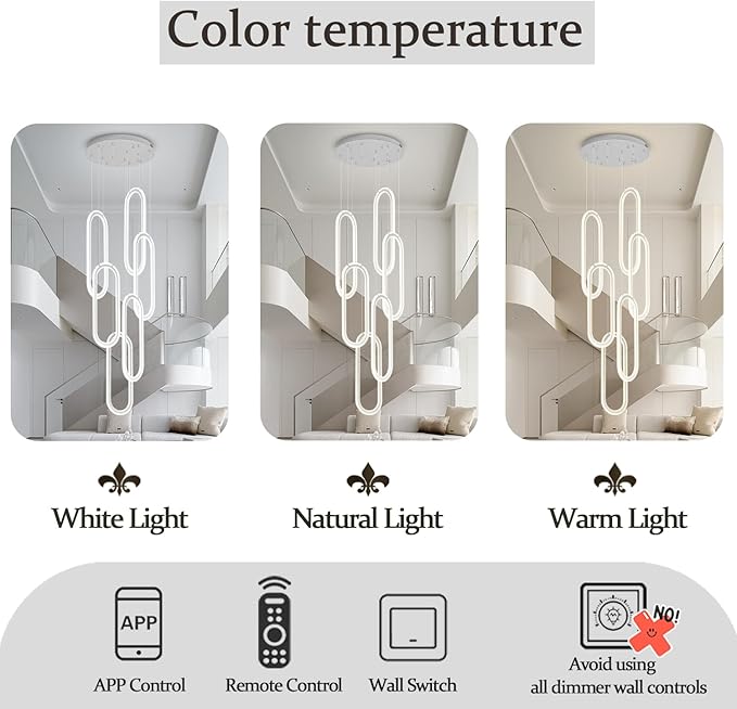 Flashing God Modern Chandelier,Chrome Chandeliers 6 Ring Led Foyer Chandeliers,Larger High Ceiling Chandelier for Living Room,Rectangle Chandelier for Entryway Staircase LED Dimming