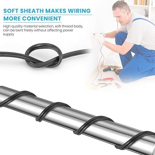 SPT-2 Wire 100FT with 6 Vampire Plugs 18 Gauge Pure Copper Stranded Wire for Indoor Low Voltage Appliances Power Cord Outdoor Direct Burial Waterproof Zip Cord (Black)