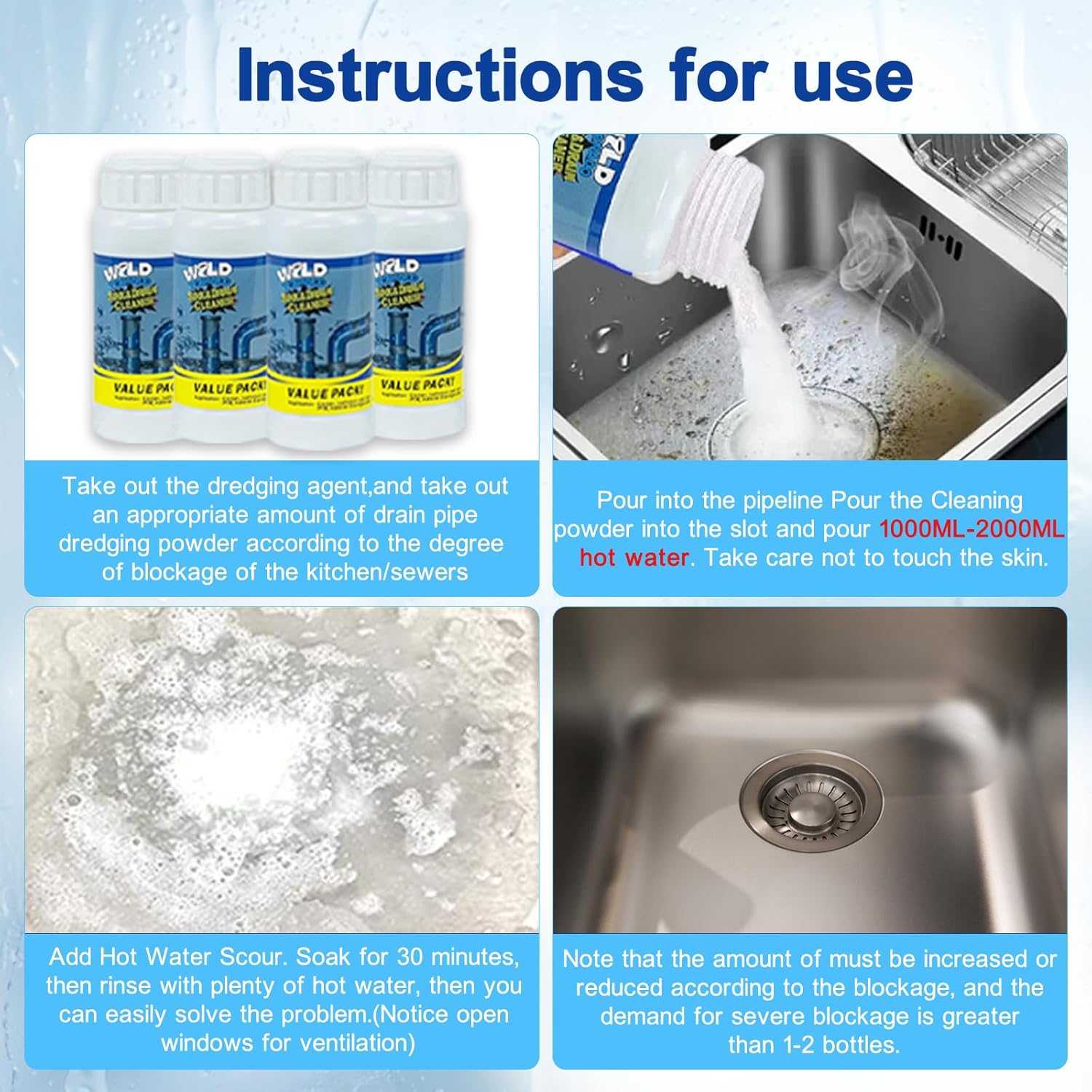 Wild Tornado Pipe Dredge, Powerful Sink and Drain Cleaner Powder, Fast Foaming Drain Cleaner for Kitchen and Pipes Cleaning Tool