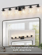 DORESshop 6-Light Black Bathroom Light Fixtures Over Mirror with Clear Glass Shade, Vanity Lights for Bathroom Mirror Hallway