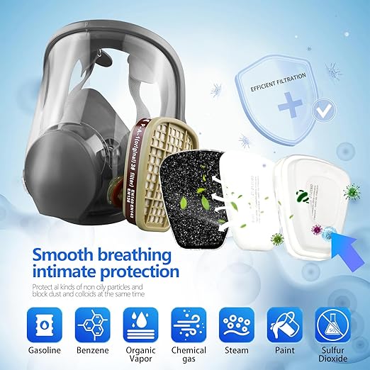 Reusable full Face Cover, Full Face Respirator Mask, Organic Vapor Gas Mask with Activated Carbon Filters Anti-fog Gas Cover Against Dust Fume for Painting, Polishing, Welding, Staining, Cutting