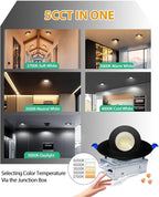 zouzai 4 inch 5CCT Gimbal Black Led Recessed Lights, 360°+90° Adjustable Directional Recessed Lighting, 2700K-5000K Dimmable Retrofit Eyeball Can Lights with Jbox, ETL&Energy Star (Black,12 Pack)
