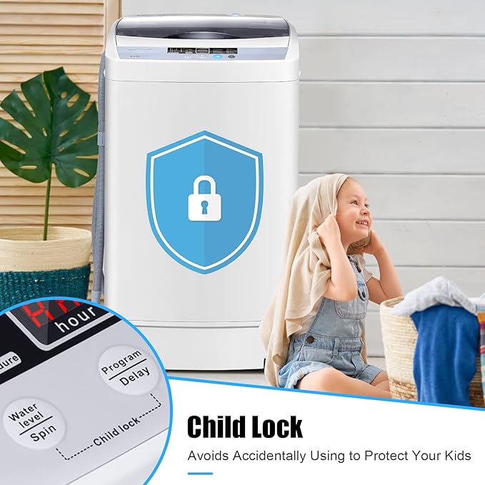COSTWAY Portable Washing Machine, 12 Lbs Capacity Full-automatic Washer with 10 Wash Programs, LED Display, 8 Water Levels, Compact Laundry Washer and Dryer Combo for Home, Apartment, Dorm, RVs