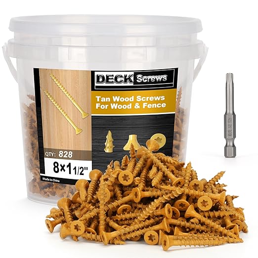 Deck Screws #8 x 1-1/2’’, T25 Star Torx Drive Flat Head Wood Screws, Tan, 5lb
