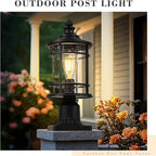 Emliviar 14.9 Inch Dusk to Dawn Outdoor Lamp Post Light, Black Pole Light Fixture with Photocell Sensor, Outdoor Post Lantern with Seeded Glass Shade, XE229P PC BK