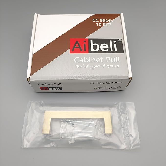 10 Pack Champagne Bronze Cabinet Pulls 3 3/4 Inch Drawer Pulls Square Cabinet Drawer Handles Cupboard Handles Modern Stainless Steel Kitchen Cabinet Hardware