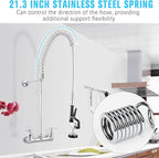 Spray Valve with 45" Flexible Stainless Steel Hose & Pre-Rinse Overhead Spring, Commercial Faucet Flexible Hose with Spray Head Replacement Kit for Commercial Restaurant Industrial Kitchen Sink Faucet
