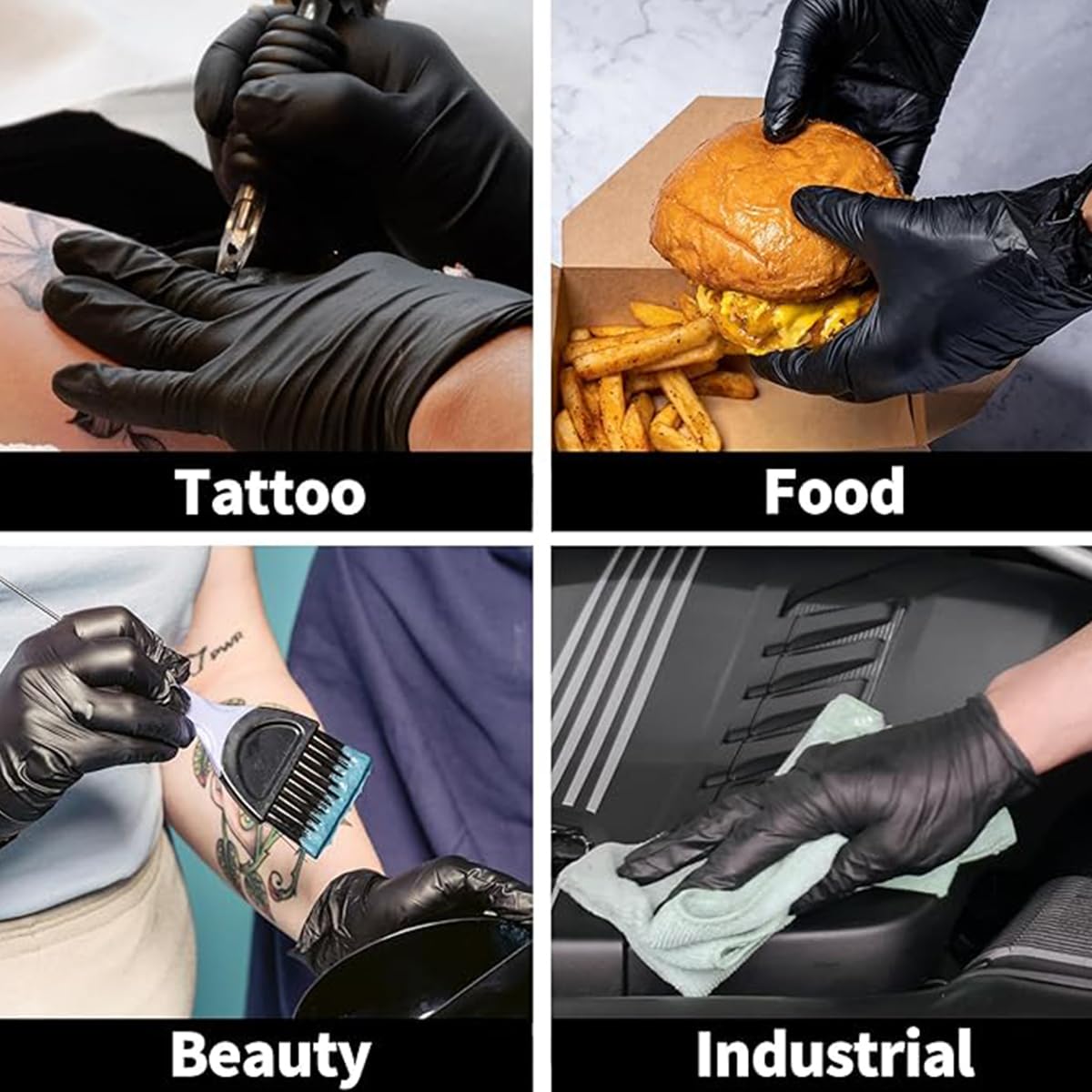 Jointown Vinyl Exam Gloves- 4 mil Safty Glove Latex-Free & Powder-Free, SGBE 8003 Synmax Disposable Medical Glove Large (2 Boxes of 100, Black)