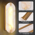 14.17in Alabaster Wall Sconces, Natural Marble Wall Light, Modern LED Alabaster Sconces for Living Room Indoor Wall Lamps for Dining Room Stairs Bedroom,Brushed Gold