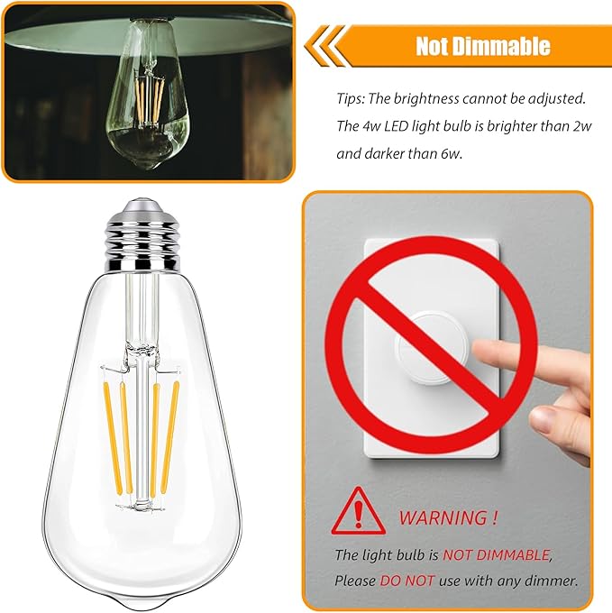 16 Pack LED Edison Bulbs 40W Equivalent, 4 Watt LED Filament Bulb, 2700K Soft Warm ST19 Light Bulb, 450LM E26 Vintage Bulbs for Ceiling Light Fixtures, Non-dim