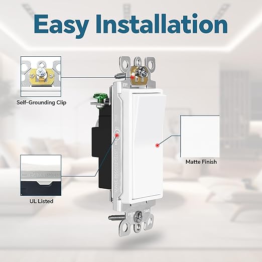 ThunderWay Matte White Single-Pole Decorator Wall Light Switch, Decorative Paddle Rocker Switch Replacement, 15A 120/277V, UL Listed for Residential Grade Applications, 30 Pack