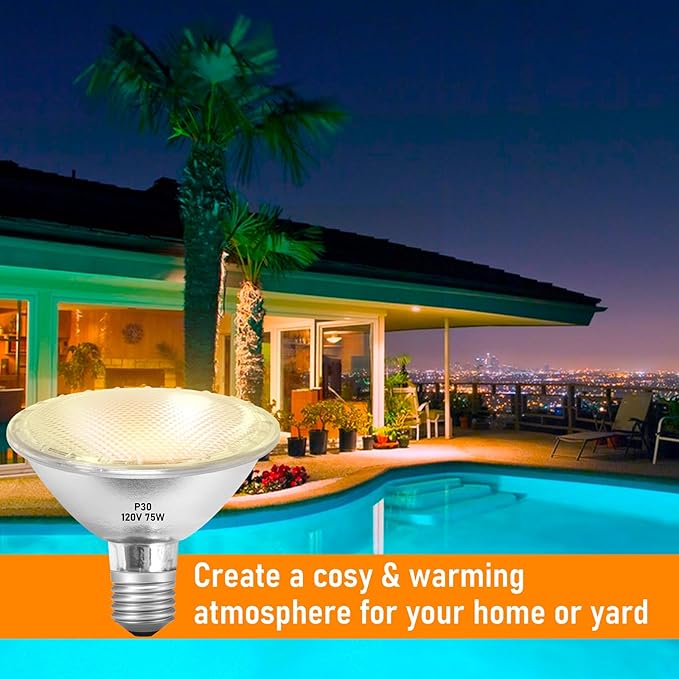 Par30 Short Neck Halogen Flood Bulbs 75W 120V, Par30 Halogen Indoor Floodlight Bulbs Outdoor E26 Dimmable 2700K Bulb 2 Pack for 5-6in Recessed/Ceiling Can/Accent/Tracking Lights