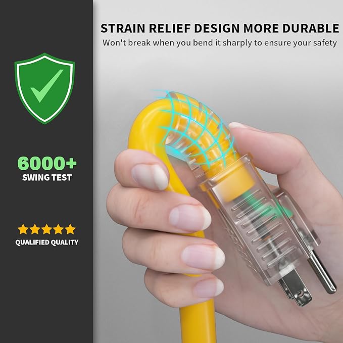 POWGRN 1 FT 2 Pack 12/3 Gauge Extension Cord with Multiple Outlets Outdoor, 3 Outlet Extension Cord Heavy Duty Yellow with Lighted, Tri-Tap Power Cable, 12AWG 15Amp 1875Watts 125Volts SJTW, ETL Listed