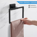 LANC Hand Towel Rings for Bathroom Wall Mount Matte Black Square Hand Towel Holder Command Towel Hanger for Bathroom Lavatory Towel Holder Stainless Steel Modern Towel Rack Hanger 2 Pack, A8896MB-P2
