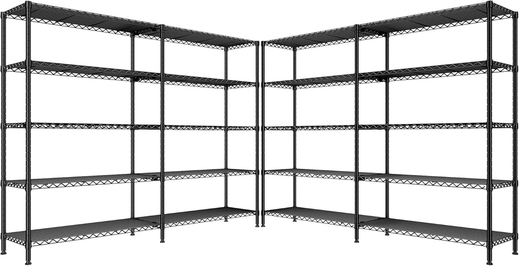 REIBII 5-Tier Heavy Duty Metal Wire Shelves, Industrial Style, 61.7"W x 72.4"H x 15.8"D, 1500 LBS Capacity, Adjustable, Rust Resistant, 2 Pack
