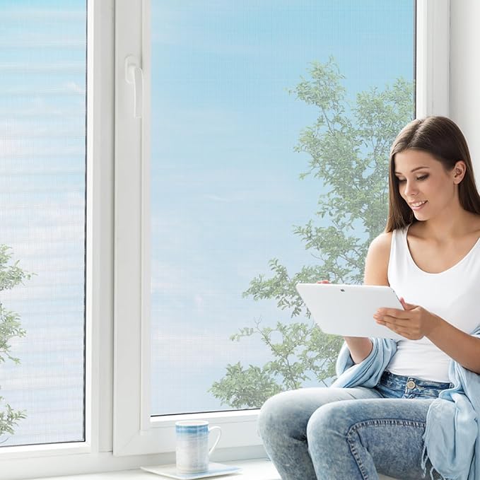 Windows Screen Replacement and Screen Door Repair Kit, 6Pcs Window Screen Fiberglass Mesh Kit - Window Screen & Screen Door Mesh & Screen Porch Repair Kit (White, 59" x 106")