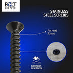 Bolt Dropper #8 x 1-1/2-Inch Wood Screws, Pack of 100 - Black Xylan Coated Stainless Steel Flat Head Phillips Screws - Corrosion Resistant for Wood, Drywall Applications, and Outdoor Projects