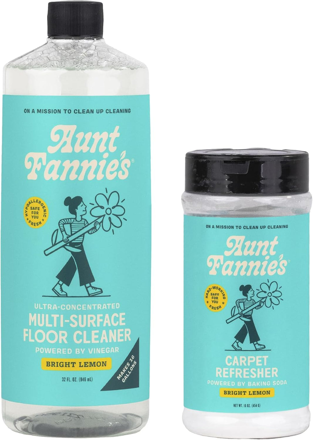 Aunt Fannie's Bundle: Floor Cleaner Vinegar Wash, Bright Lemon + Carpet Refresher, Bright Lemon