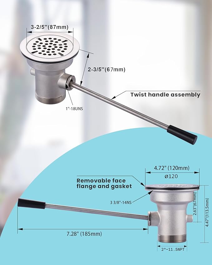 Commercial Sink Drain: 3-1/2" Sink Opening Waste Drain Valve - Brass Commercial Kitchen Sink Drain With Lever Handle - Prevents Sink Clogged Overflow For Commercial Restaurant Multi-Basin Sink