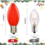25 Pack Red Christmas Light Bulbs,C9 Glass Incandescent Red Replacement Bulbs for Night Light,C9/E17 Candelabra Base 7 Watt Great for Outdoor Indoor Holiday Christmas Valentine String Lights