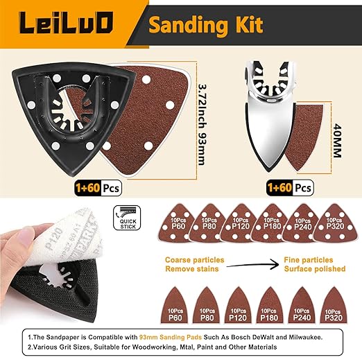 LEILUO 156 Pcs Multitool Blade Kits Oscillating Tool Cutting Sanding and Scraping Accessories with Storage Bag Oscillating Saw Blades Compatible with DeWalt Makita Dremel and More