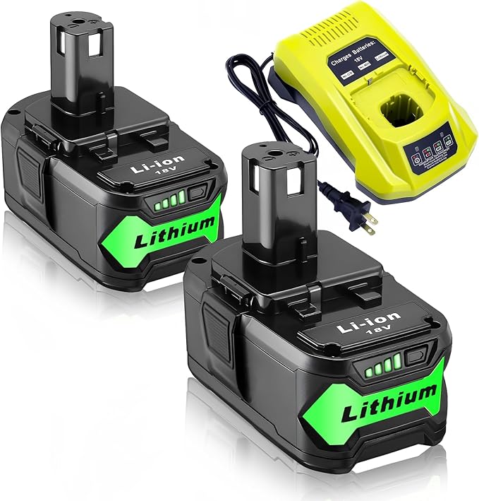 2 Packs 6.0Ah High Capacity Replacement for Ryobi 18v Battery P108 P104 P105 P102 P103 P122 P109 Li-ION Compatible with Ryobi 18V ONE+ System Cordless Power Tools and Charger