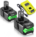 2 Packs 6.0Ah High Capacity Replacement for Ryobi 18v Battery P108 P104 P105 P102 P103 P122 P109 Li-ION Compatible with Ryobi 18V ONE+ System Cordless Power Tools and Charger