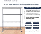 60"x24"x72" PRIME HEAVY DUTY Black 4-Tier Wire Shelving NSF 2400 LBS MAX Capacity Storage Rack for Commercial, School, Home, Garage, Warehouse, Industrial, and Hospital Uses (with Wheels)