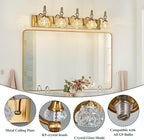 Modern Glass Crystal Vanity Light - Vintage Bathroom Lighting Fixtures Over Mirror, 5 Light Vanity Lights G9 Bulb (35.43 Inch, Gold)