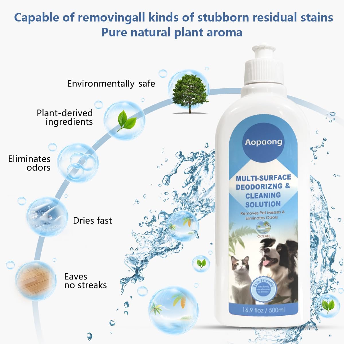 Multi-Surface Floor Cleaning Solution Ocean Scent, Household Floor Cleaner Care for All Robot Vacuums with Mopping and Cordless Wet/Dry Vacuums (16.9Fl Oz/500ML)