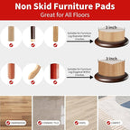 Ezprotekt 3” Non Slip Round Wood Furniture Pads for Hardwood Floors, 4 Pcs Anti Slip Furniture Coaster for Chair Sofa Bed Couch, Furniture Cups with Anti-Slide EVA Anti-Scratch (Dark Brown)
