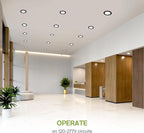 ASD Recessed Lighting 6 Inch Round Commercial LED Downlight, Mini Panel Baffle Trim, 15W 120-277V, 5 CCT Selectable 2700K/3000K/3500K/4000K/5000K, Dimmable LED Ceiling Light Fixture, Black, ETL