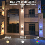 wowlite Smart Up and Down Lights Outdoor 2 Pack, RGBCW Exterior Lighting Fixtures WiFi App Control 2700K-6500K Ambience Wall Sconce Light Color Changing, Black Exterior Lights for House Porch Patio