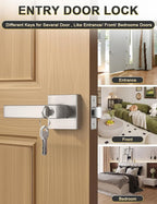 3 Pack Square Entry Door Levers with Lock and Key, Brushed Nickel Entrance Door Handles, for Exterior or Interior Doors, Bedroom, Office, Hotel (Each with 3 Keys)