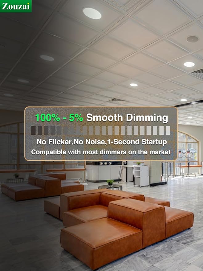 zouzai 1 Pack 8 Inch 18W Eqv 150W 1620LM 5CCT Ultra-Thin LED Recessed Ceiling Light with Junction Box, 2700K/3000K/3500K/4000K/5000K Selectable, 18W Eqv 125W, Dimmable - ETL and Energy Star Certified