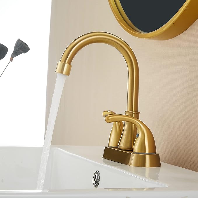 Bathroom Sink Faucet FRANSITON 4 Inch 2 Handle Lead-Free Brushed Grey Bath Sink Faucet with Pop-up Drain Stopper and Supply Hoses