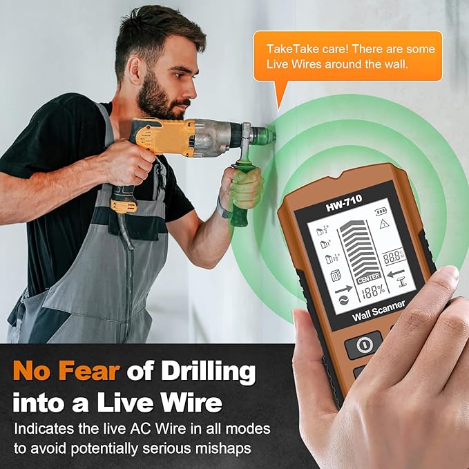 Stud Finder Wall Scanner 5-in-1 Upgraded Chip FOGZUVR - Wall Detector Detect Wood/Metal/AC Wire/Pipe, Wire finder LCD Display & Audio Alarm for Edge/Center Precision, Maple Brown(Without 9V Batteries)