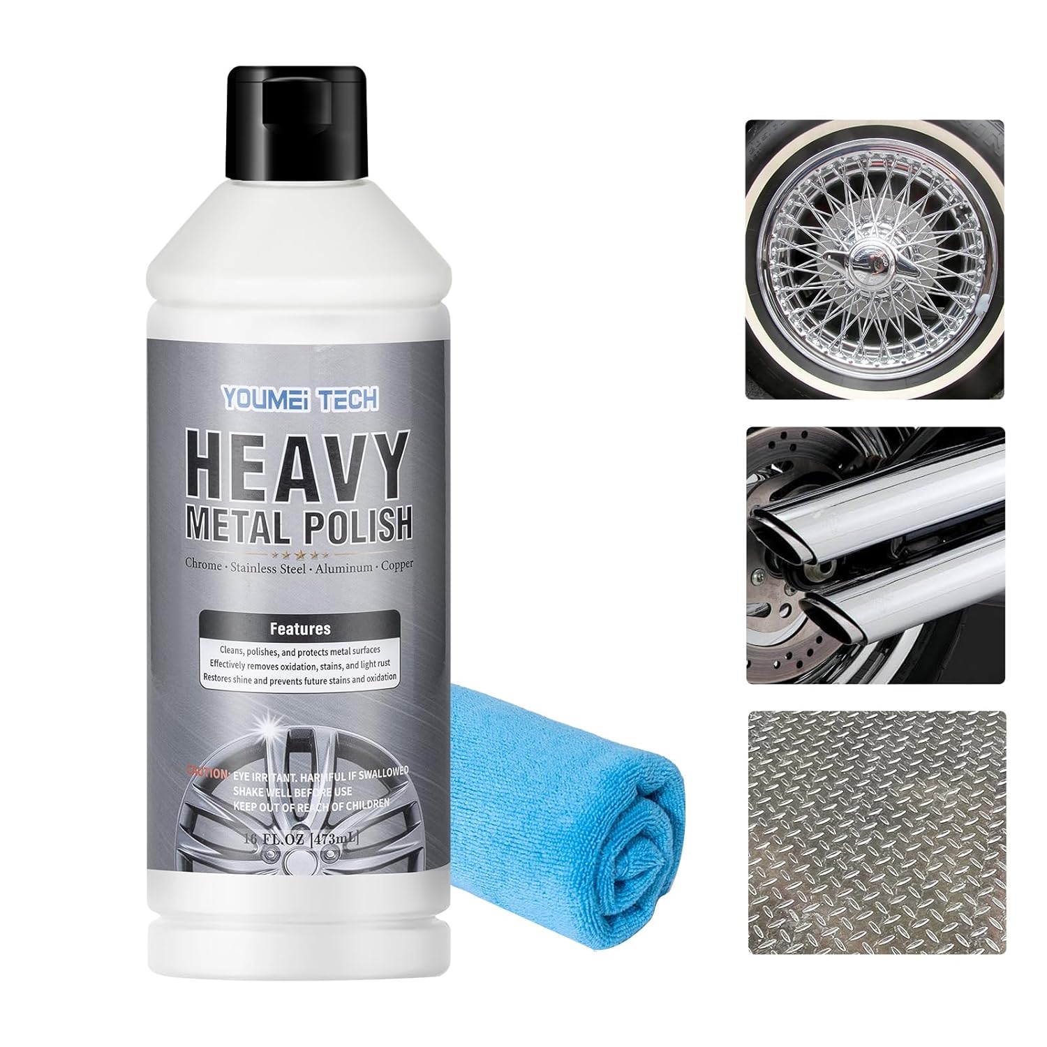 Metal Polish (16oz) & Chrome & Aluminum & Stainless Steel Polish, Multi Purpose Polish, Cleaner, Restorer and Protectant Compound for Metal Chrome Aluminum and Stainless Steel