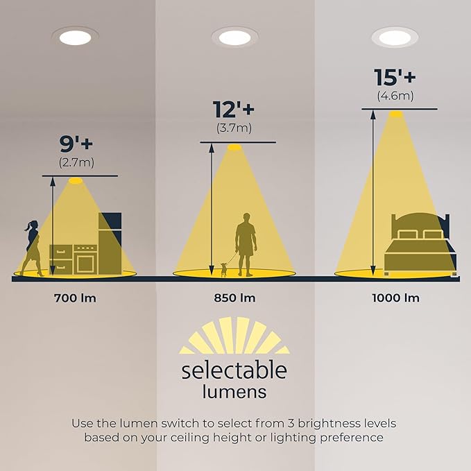 HALO 4 inch LED Recessed Ceiling Light 6-Pack Canless Dimmable with Selectable Lumens and Selectable Color Temperature 2700K-5000K Indoor Outdoor Wet Location Airtight Ultra Slim HLB4LSFS5-6PK