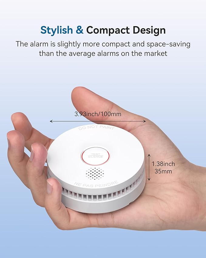SITERWELL12 Pack Smoke Detector, 10 Year Product Life Fire Alarm with Magnetic Fastening Kit, Smoke Alarm with Photoelectric Sensor and Low Battery Warning Function for House, UL217-10th Listed,GS509A